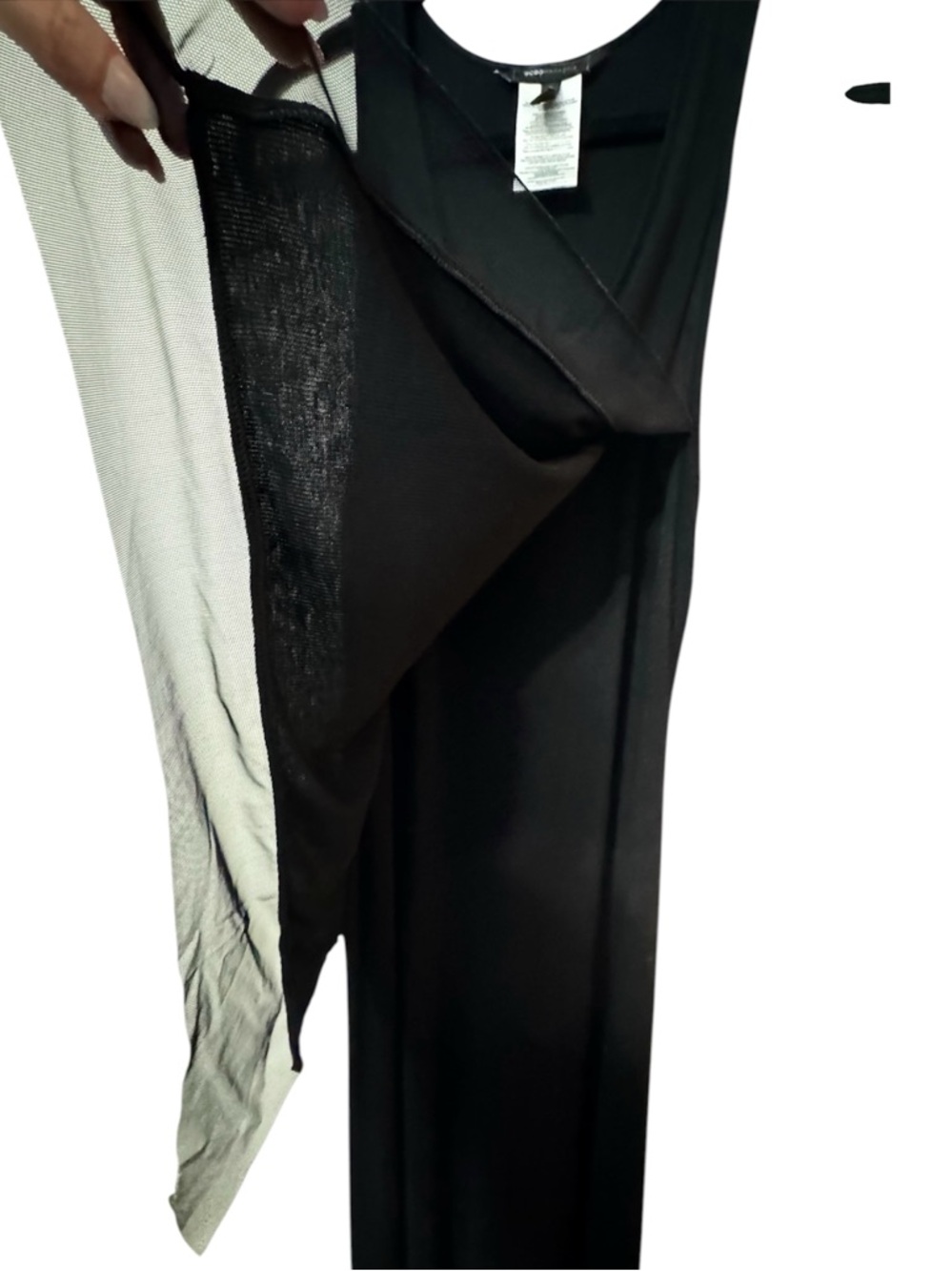BCBG Max Azria Black Asymmetrical Layered Racerback Midi Dress Size L - Picture 10 of 12